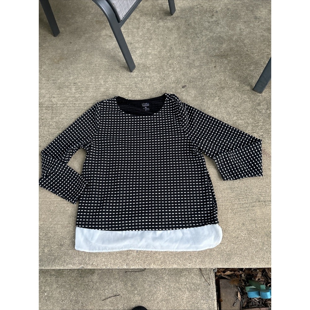 Croft & Barrow Black Printed Polka Dots Twofer Blouse Shirt Size XXL 36" Chest